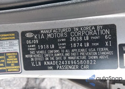 2009 Kia Rio5 Sx z USA, uszkodzony, nr VIN KNADE243X96580822